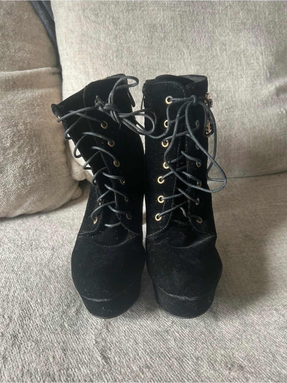 Womens Black Ankle High Heel Boots with Zipper